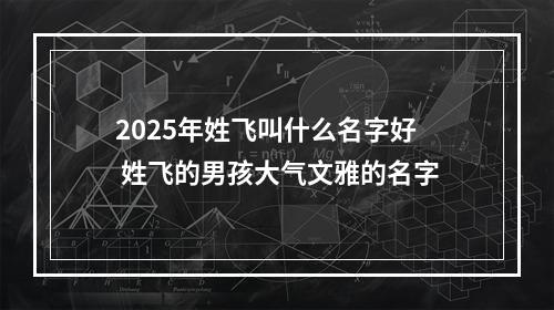 2025年姓飞叫什么名字好 姓飞的男孩大气文雅的名字