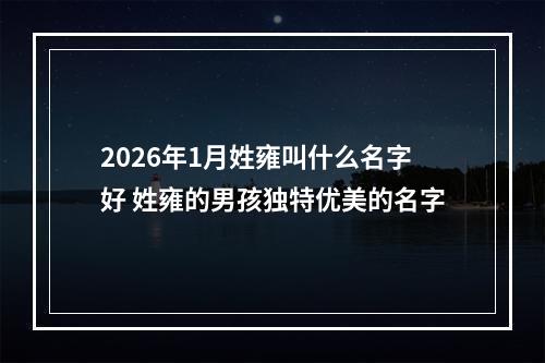 2026年1月姓雍叫什么名字好 姓雍的男孩独特优美的名字