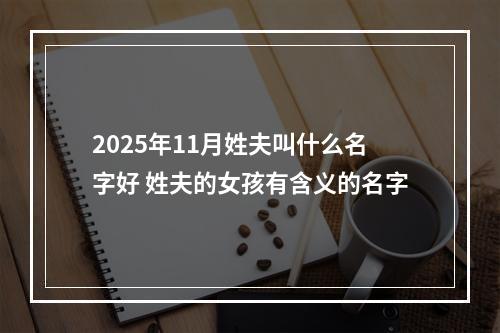 2025年11月姓夫叫什么名字好 姓夫的女孩有含义的名字