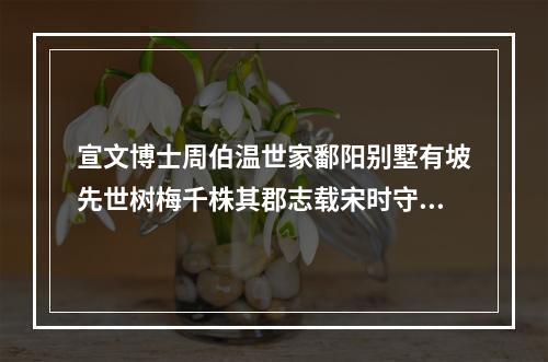 宣文博士周伯温世家鄱阳别墅有坡先世树梅千株其郡志载宋时守居多梅有亭名玉雪坡伯温爱之亦以名其亭