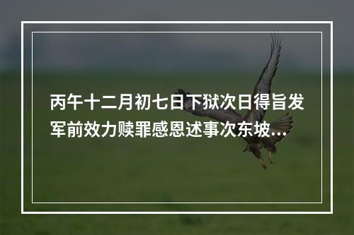 丙午十二月初七日下狱次日得旨发军前效力赎罪感恩述事次东坡狱中寄子由韵寄从弟佩苍实夫 其一
